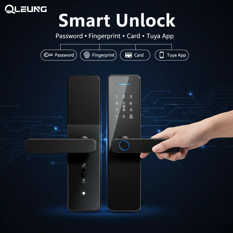Qleung Classic Black S811 Smart Door Lock with 8 Languages CE ROHS Certification and Semiconductor Fingerprint
